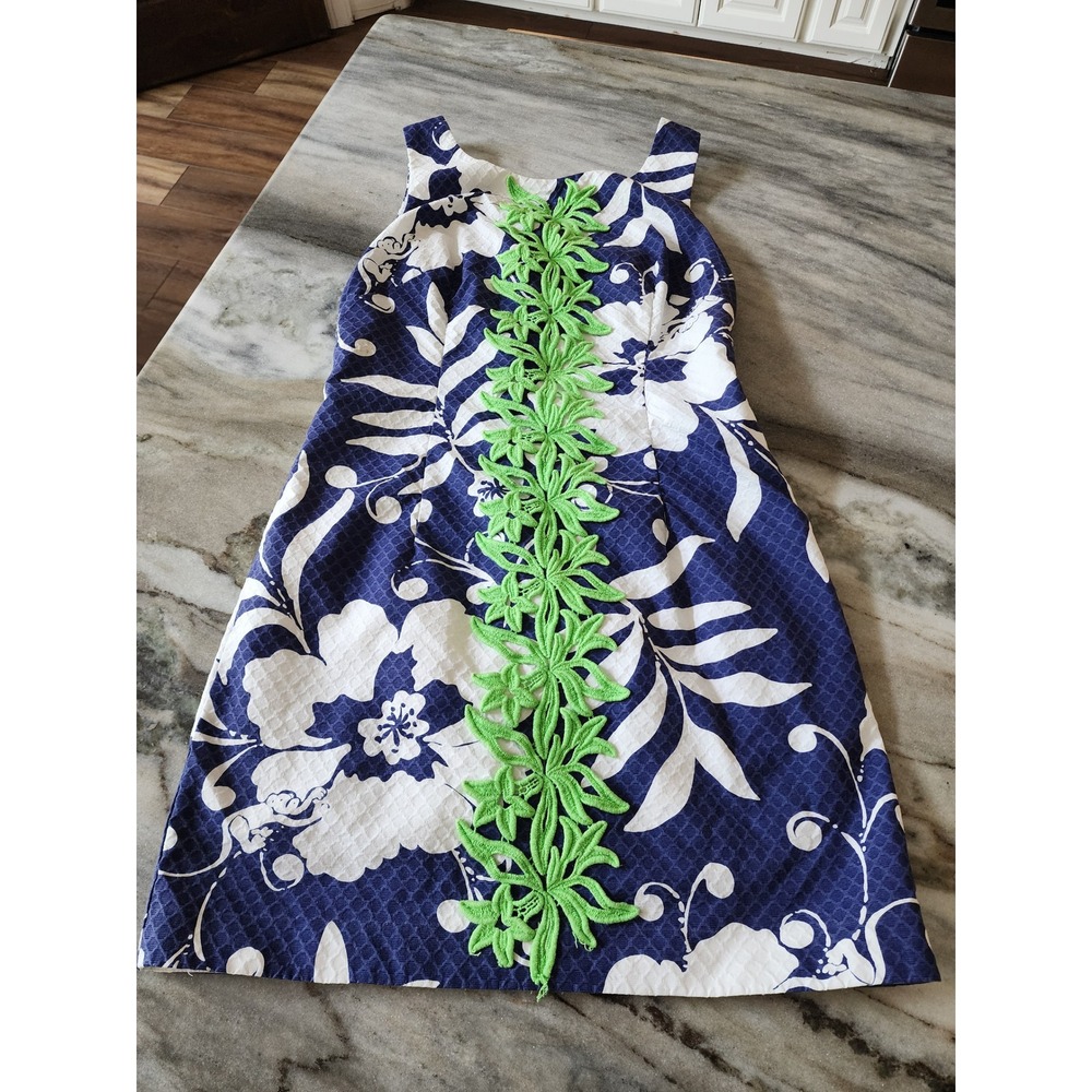 Lilly Pulitzer Navy, White & Lime Green Floral A-Line Mini Dress